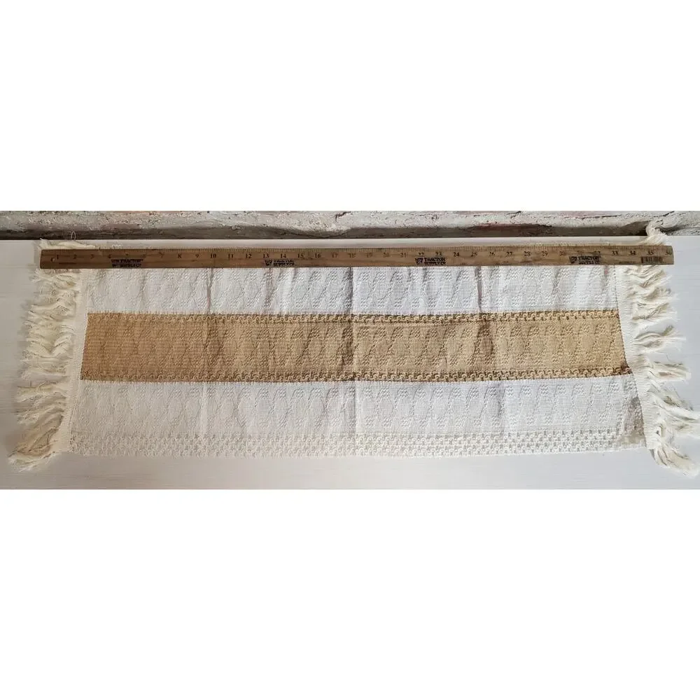 Table Runner Woven Fringe Crochet Lace Cream Tan Farmhouse Boho Decor 28x12
